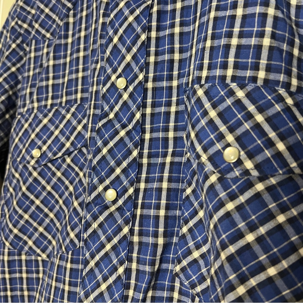 Wrangler Retro Pearl Snap Shirt Mens Small Blue Plaid Western Short Sleeve - Picture 2 of 4